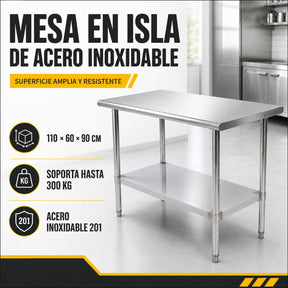 Mesa Isla Trabajo Acero Inoxidable Pasteur 110x60x90