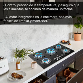 Parrilla de Gas Empotrable 5 Quemadores Cristal Templado
