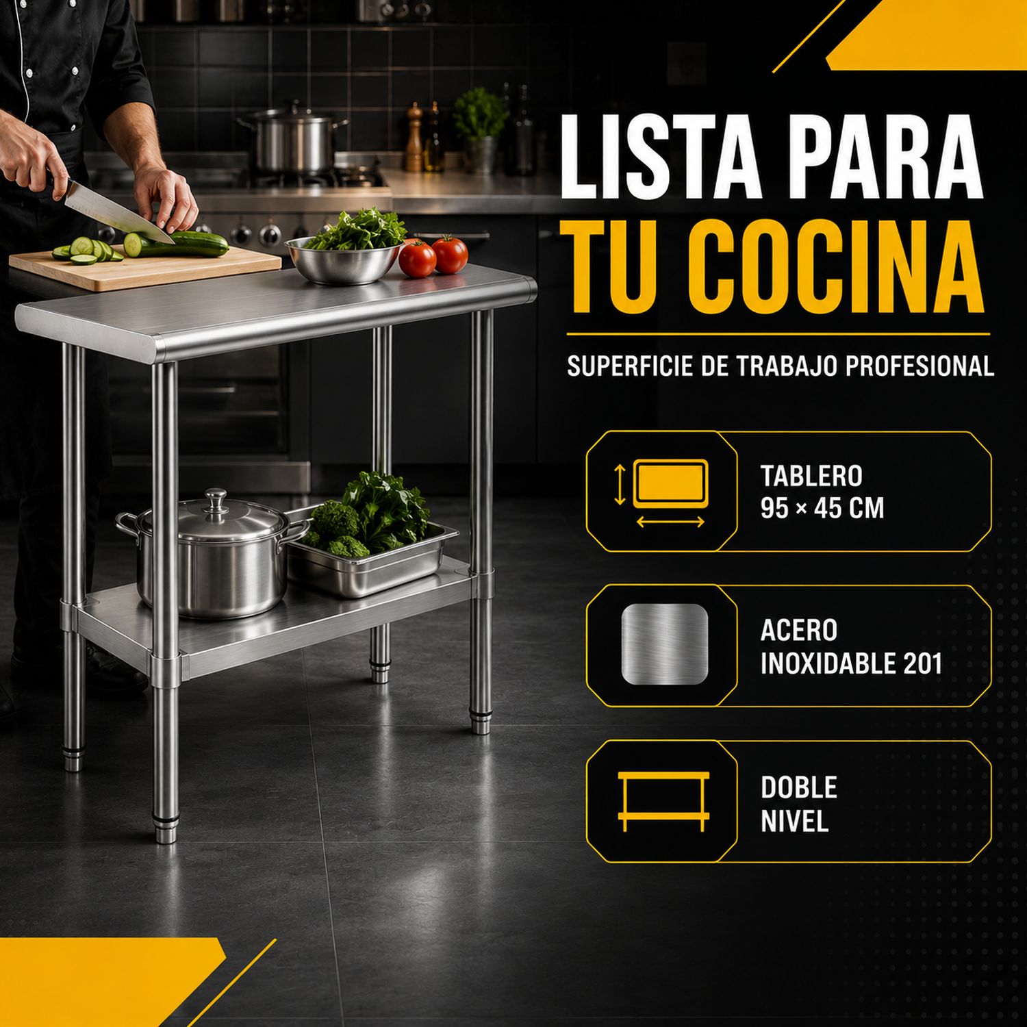 Mesa Isla Acero Inoxidable Mesa Trabajo Cocina 95x45x90