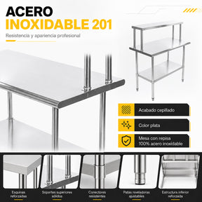Mesa Trabajo Repisa Acero Inoxidable Ajustable 110x60x131.5