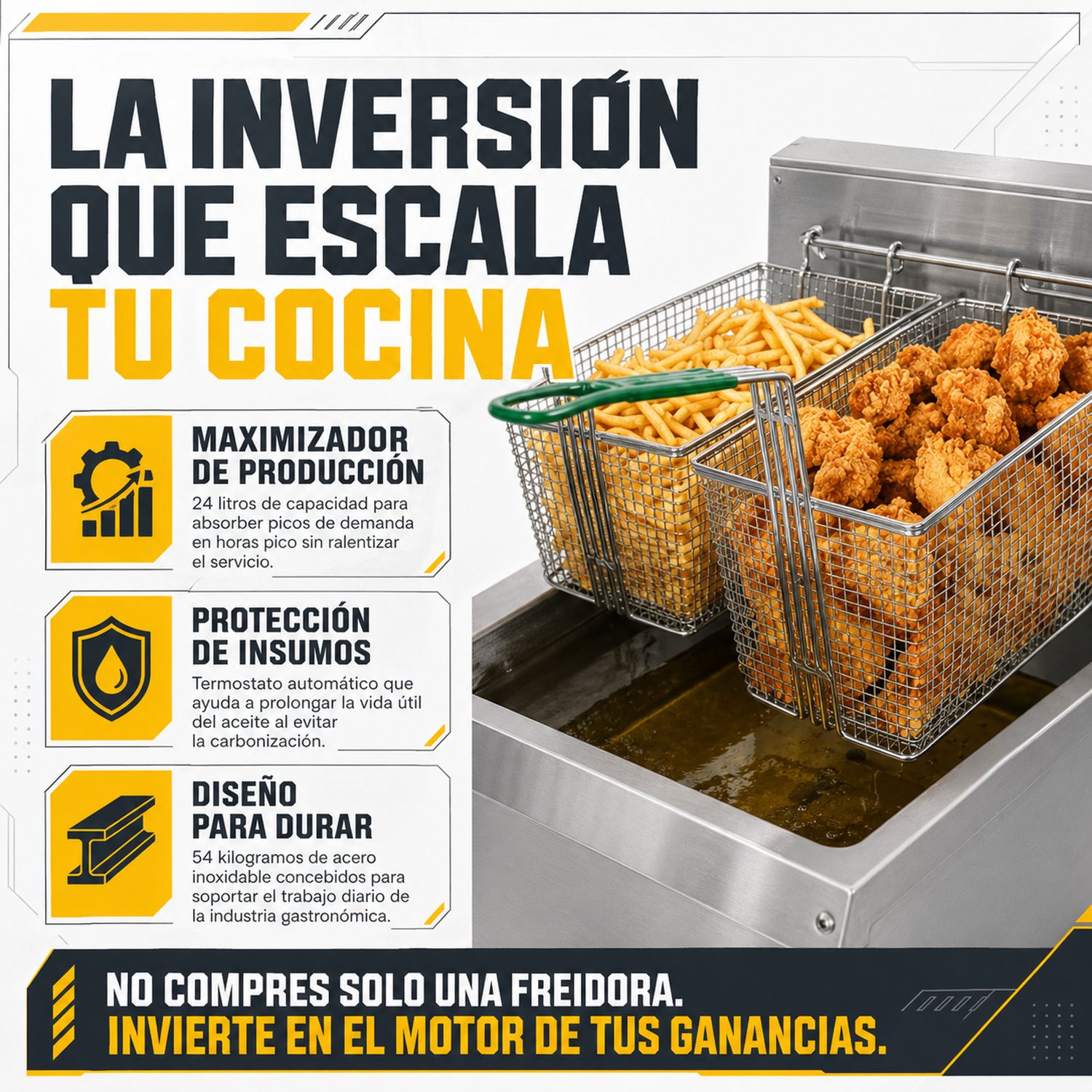 Freidora Industrial Aceite 24l Gas 3 Quemadores Acero Inox