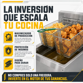 Freidora Industrial Aceite 24l Gas 3 Quemadores Acero Inox