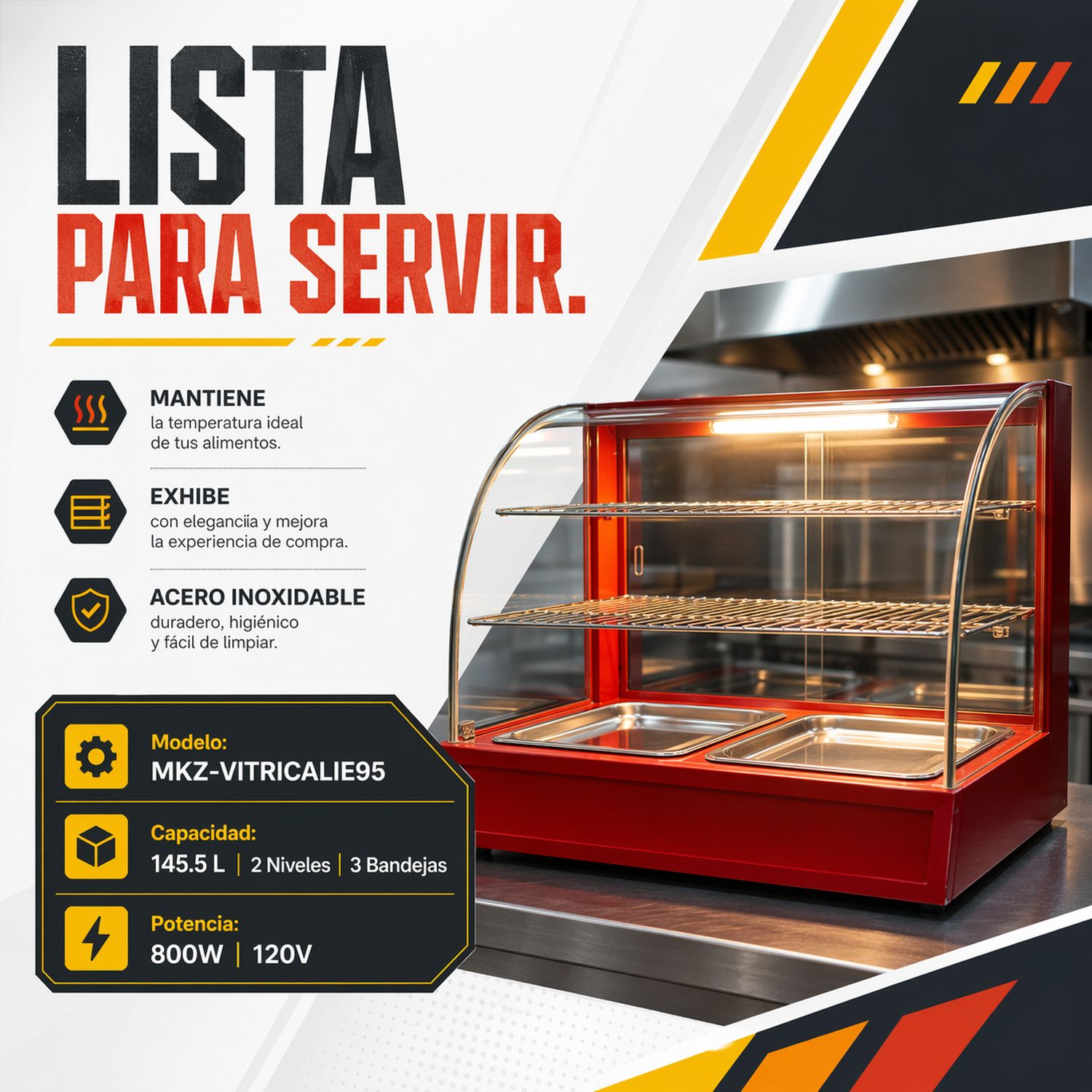 Vitrina Exhibidor Alimentos Calientes Mostrador Cristal
