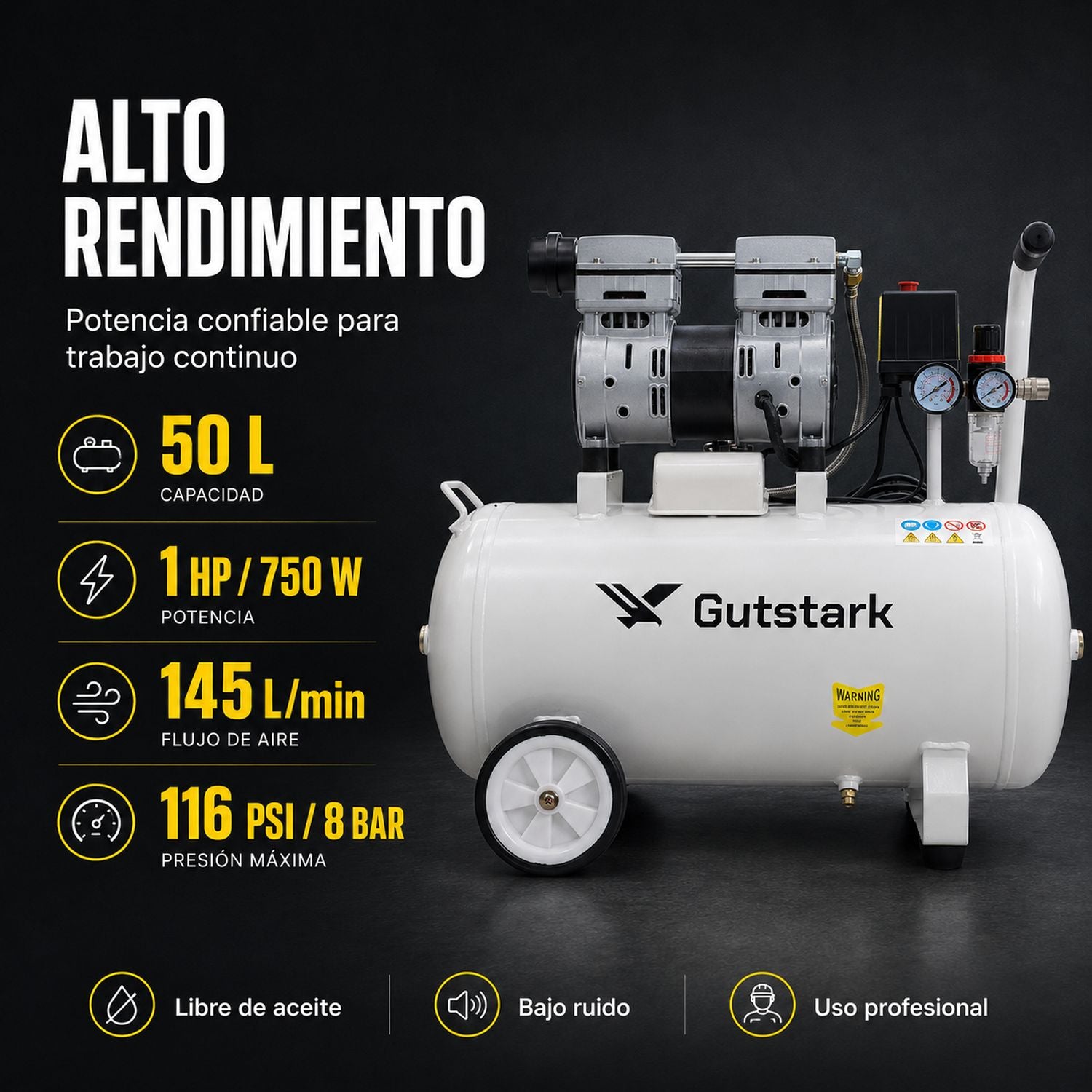 Compresor Aire Electrico Tanque Portatil 50 L 127v 750w 1hp