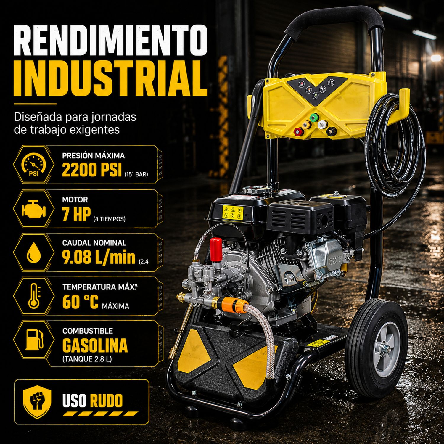 Hidrolavadora Industrial Motor A Gasolina 2200 Psi 7 Hp