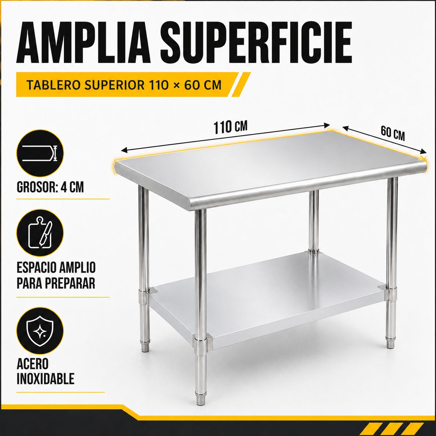 Mesa Isla Trabajo Acero Inoxidable Pasteur 110x60x90