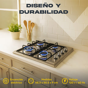 Parrilla A Gas Lp Y Natural 4 Quemadores 58.5 X 50.5 X 9 Cm