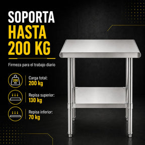 Mesa Isla Trabajo Acero Inoxidable Pasteur 60x60x90
