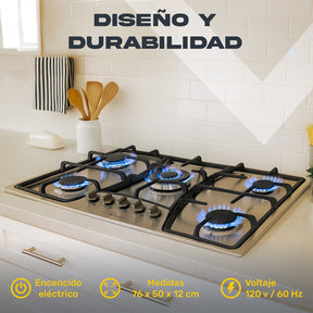 Parrilla de Gas Empotrable 5 Quemadores Acero Inoxidable