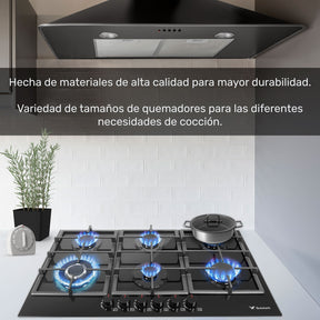 Parrilla a Gas 6 Quemadores Cristal Templado Empotrable Acero Inoxidable