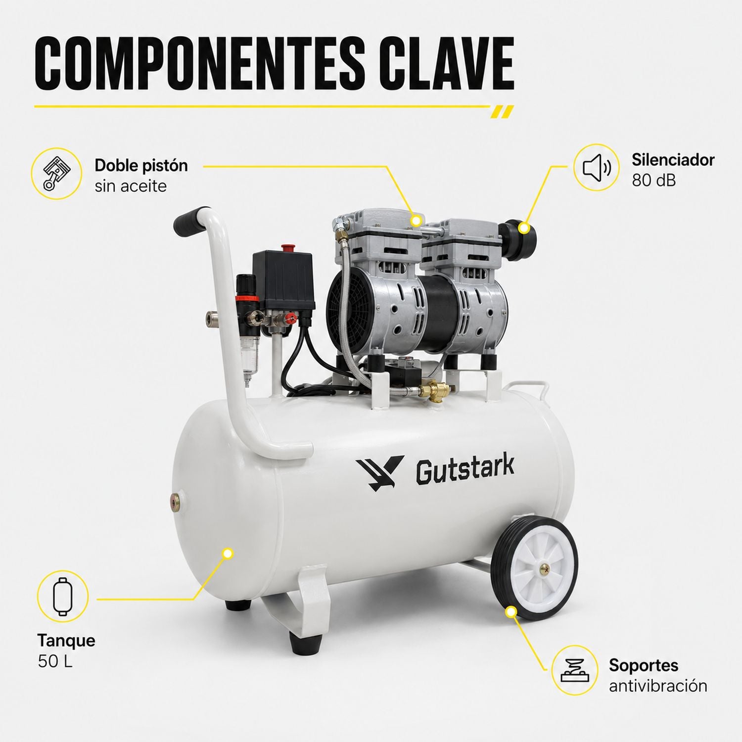 Compresor Aire Electrico Tanque Portatil 50 L 127v 750w 1hp