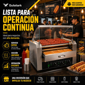 Maquina Hot Dogs Compartimiento Pan 16 Salchichas 9 Rodillos