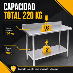 Mesa Isla Trabajo Acero Inoxidable Pasteur 110x60x105