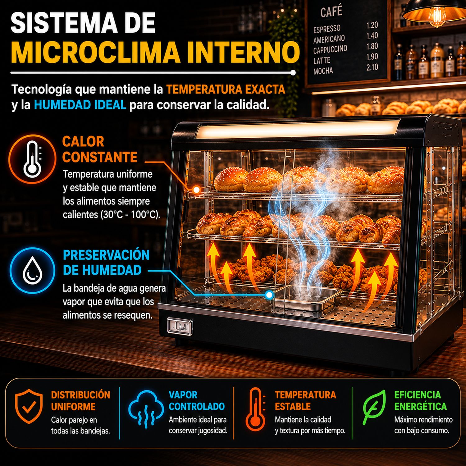 Vitrina Exhibidor Sobre Mostrador Alimentos Calientes