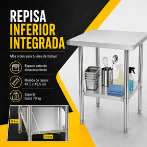 Mesa Isla Trabajo Acero Inoxidable Pasteur 60x60x90