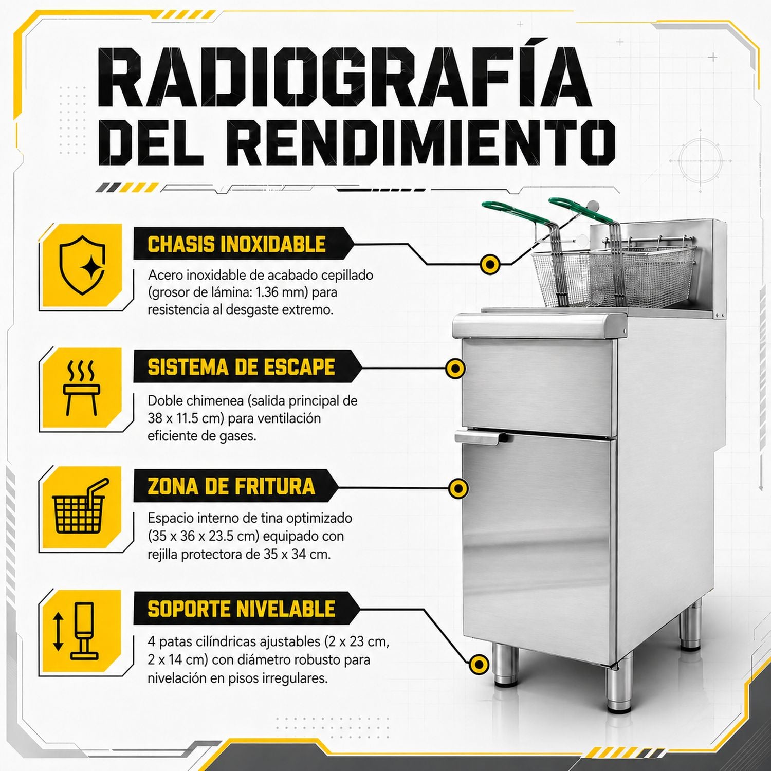 Freidora Industrial Aceite 24l Gas 3 Quemadores Acero Inox