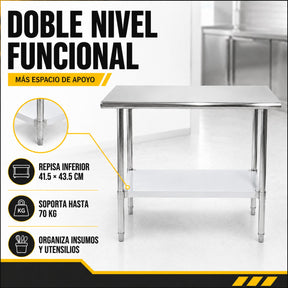 Mesa Isla Trabajo Acero Inoxidable Pasteur 110x60x90