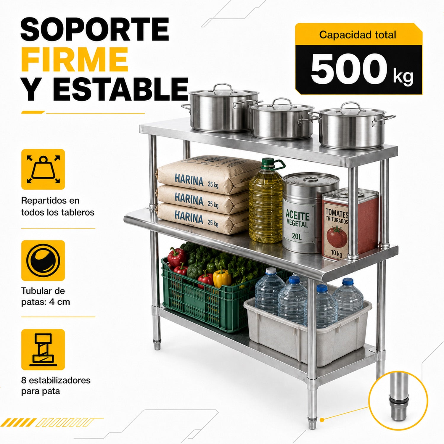 Mesa Trabajo Repisa Acero Inoxidable Ajustable 110x60x131.5