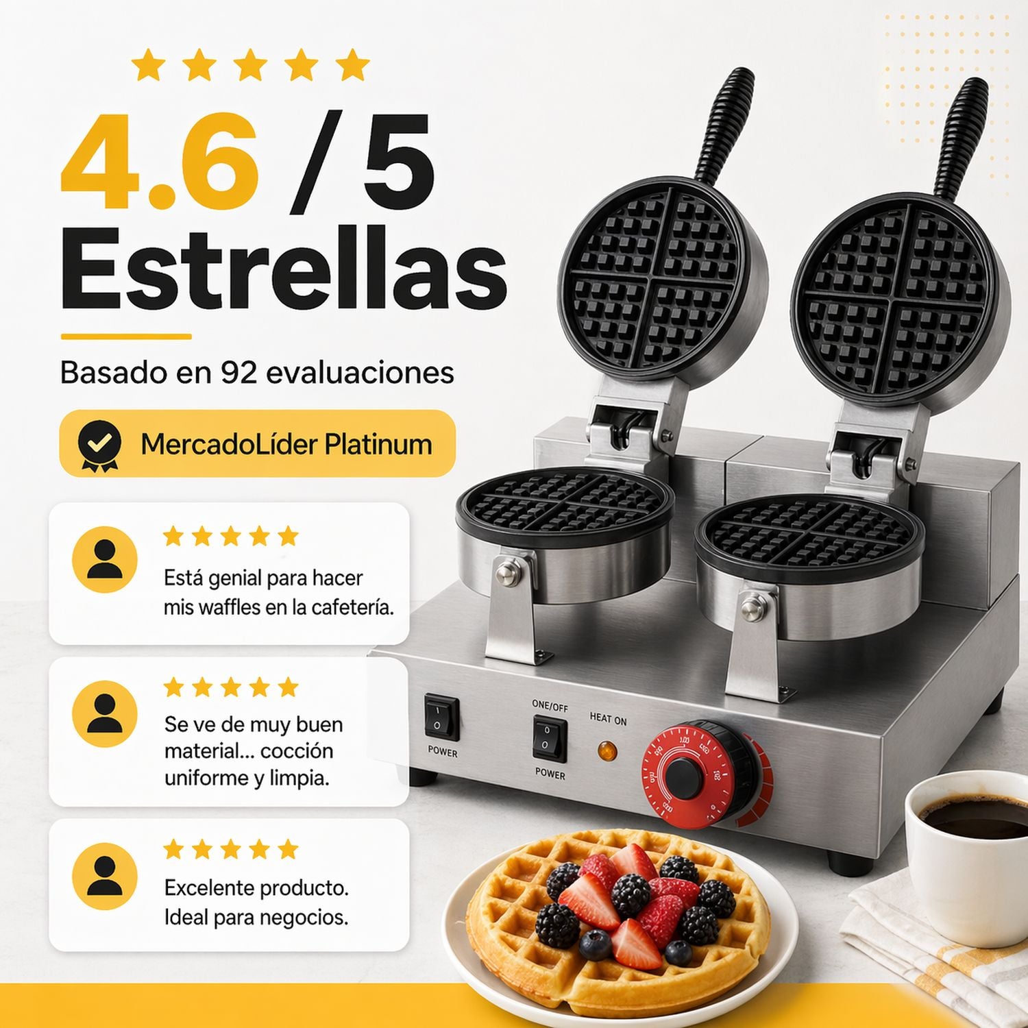Wafflera Electrica Doble Industrial Antiadherente 2000w 250°