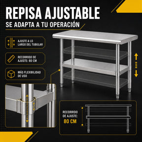 Mesa Isla Acero Inoxidable Mesa Trabajo Cocina 95x45x90