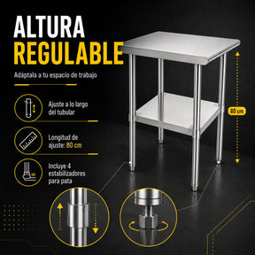 Mesa Isla Trabajo Acero Inoxidable Pasteur 60x60x90