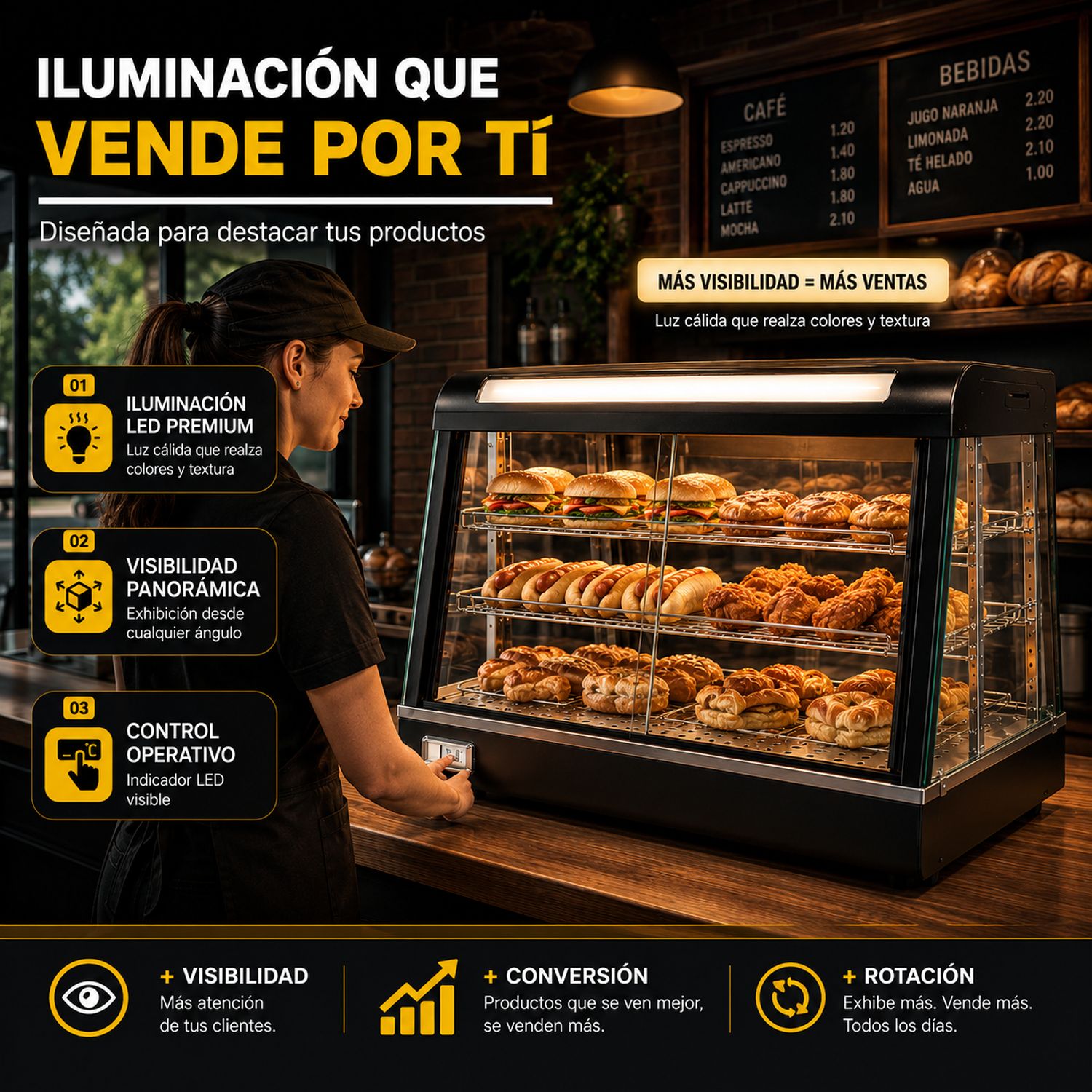 Vitrina Exhibidor Sobre Mostrador Alimentos Calientes