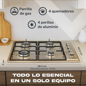 Parrilla A Gas Lp Y Natural 4 Quemadores 58.5 X 50.5 X 9 Cm