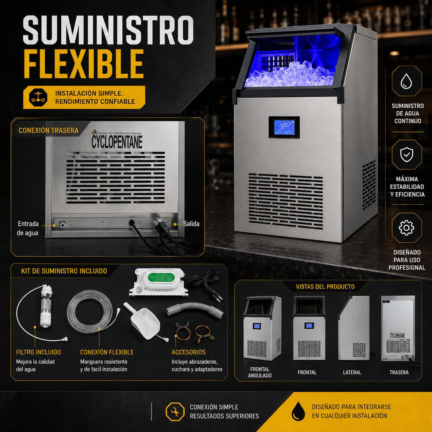 Maquina Fabricadora Hielo Comercial 70 Kg Dia Restaurante