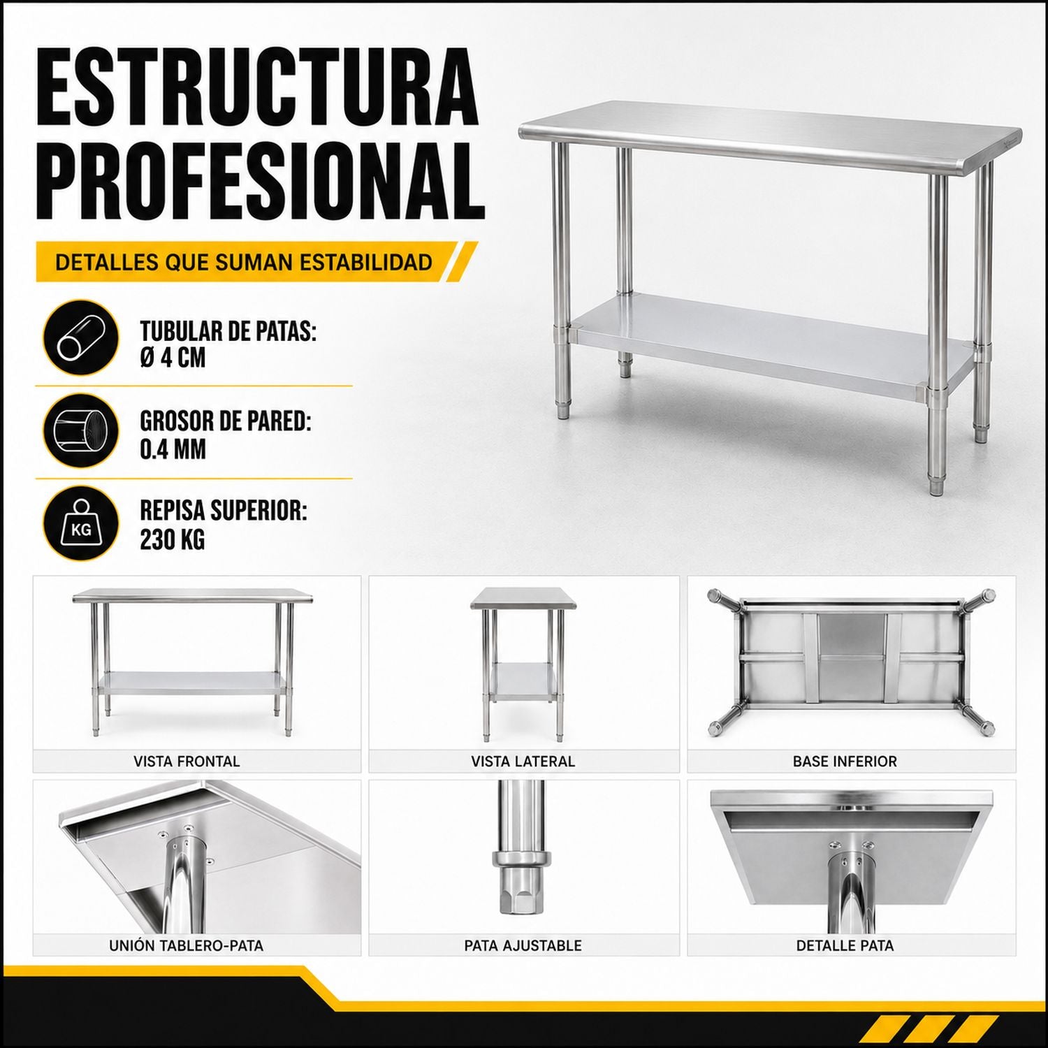 Mesa Isla Trabajo Acero Inoxidable Pasteur 110x60x90