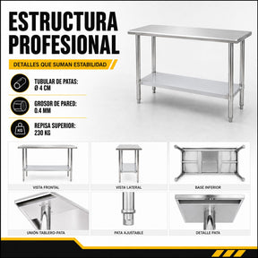 Mesa Isla Trabajo Acero Inoxidable Pasteur 110x60x90