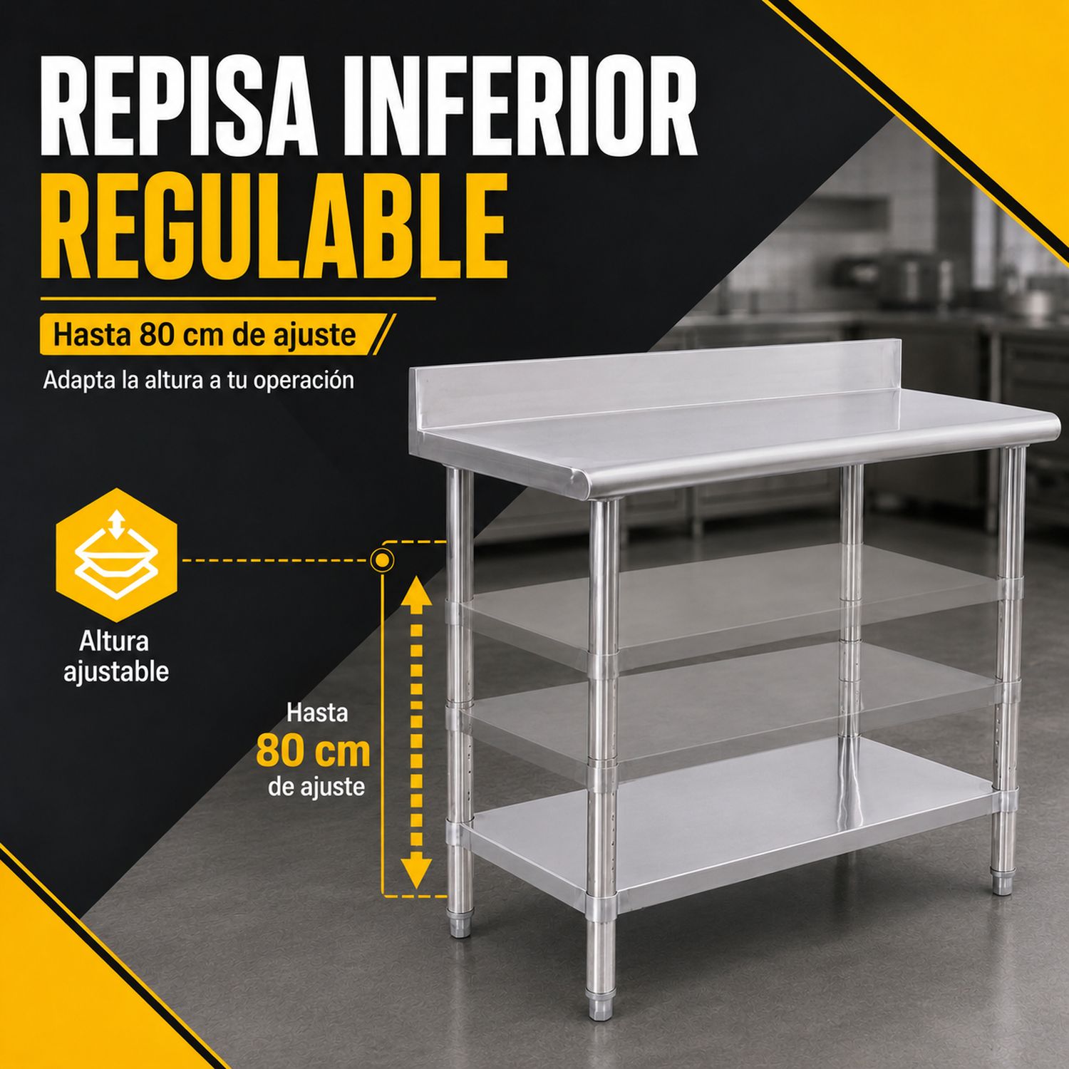 Mesa Isla Trabajo Acero Inoxidable Pasteur 110x60x105