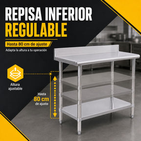 Mesa Isla Trabajo Acero Inoxidable Pasteur 110x60x105