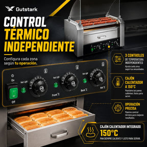 Maquina Hot Dogs Compartimiento Pan 16 Salchichas 9 Rodillos