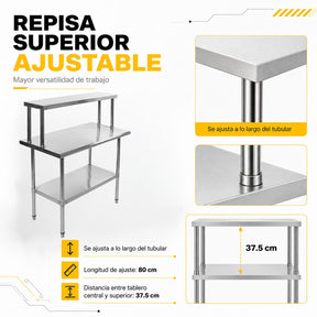 Mesa Trabajo Repisa Acero Inoxidable Ajustable 110x60x131.5