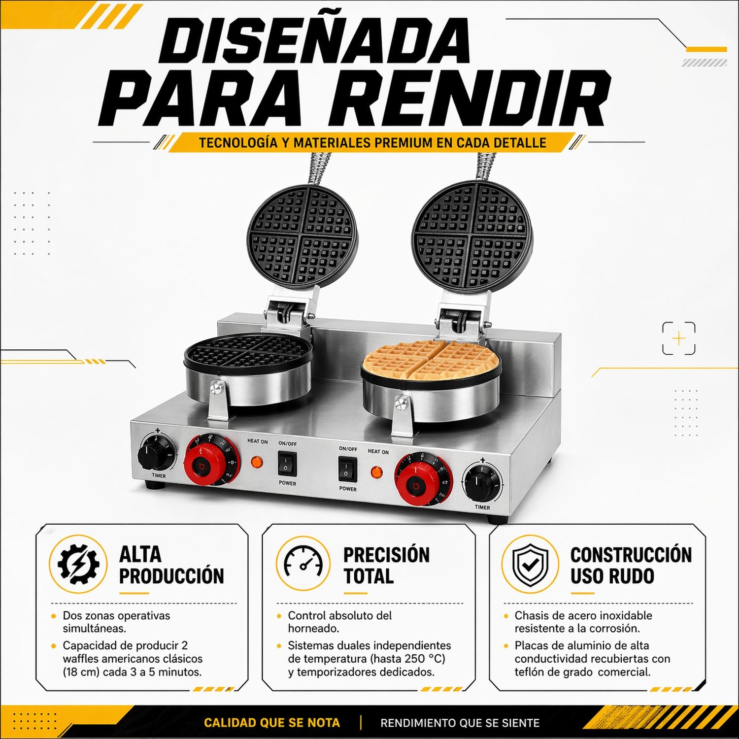 Wafflera Electrica Doble Industrial Antiadherente 2000w 250°