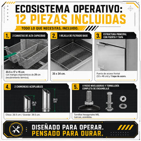 Freidora Industrial Aceite 24l Gas 3 Quemadores Acero Inox