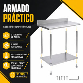 Mesa Isla Trabajo Acero Inoxidable Pasteur 110x60x105