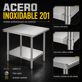 Mesa Isla Trabajo Acero Inoxidable Pasteur 60x60x90