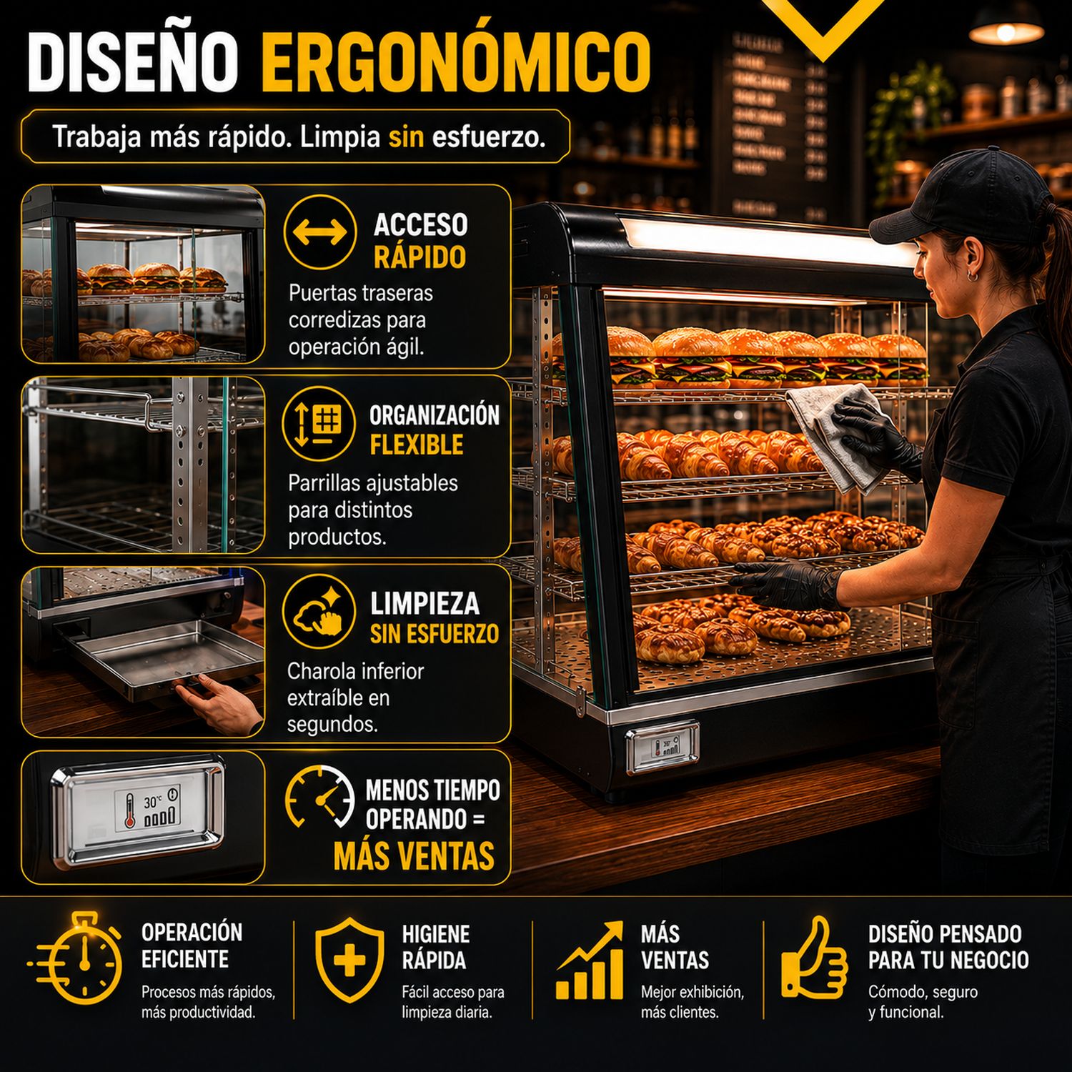Vitrina Exhibidor Sobre Mostrador Alimentos Calientes