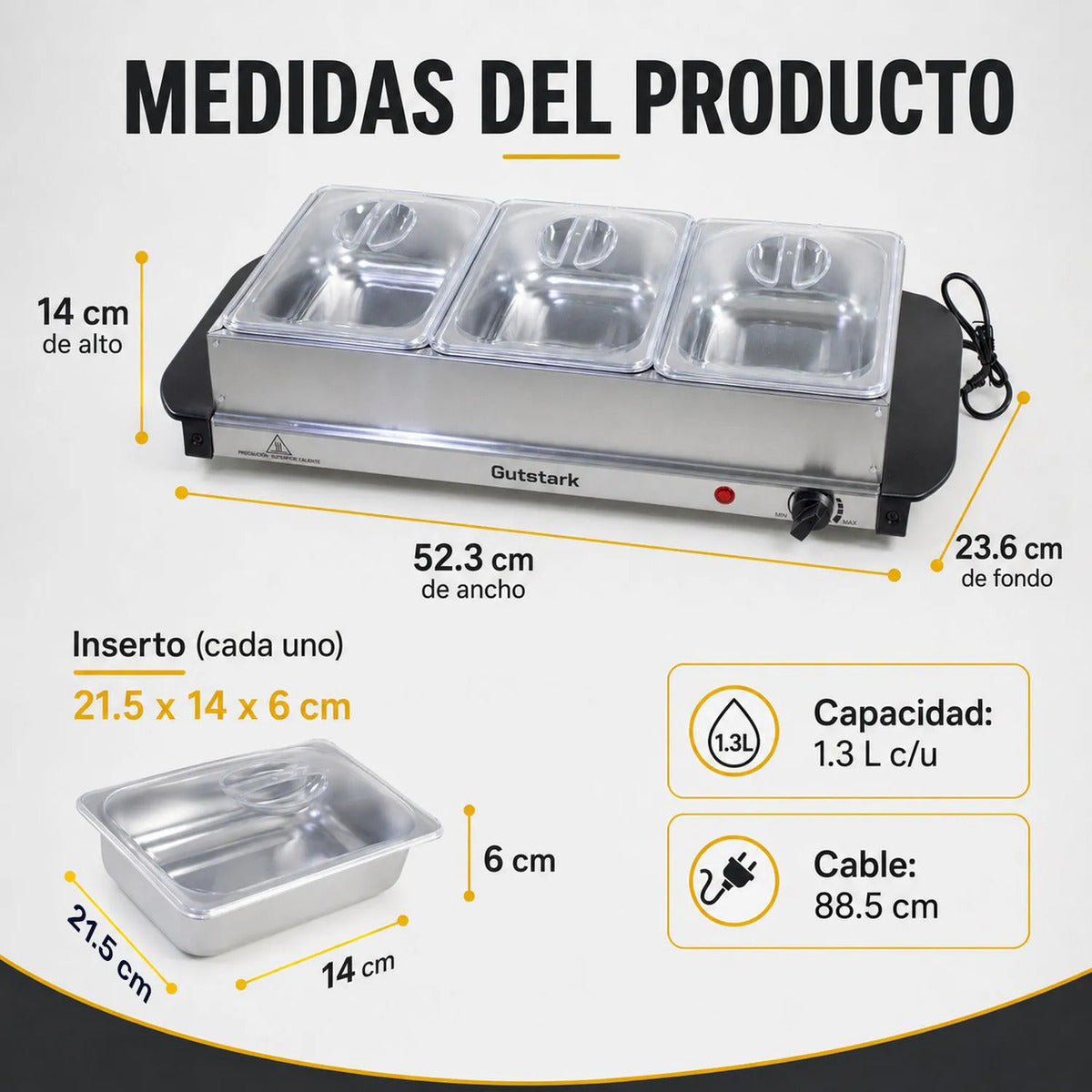 Bufetera Electrica 3 Insertos 1.3l Plancha 2 En 1 Acero Inox