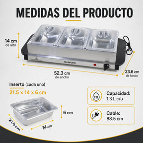 Bufetera Electrica 3 Insertos 1.3l Plancha 2 En 1 Acero Inox