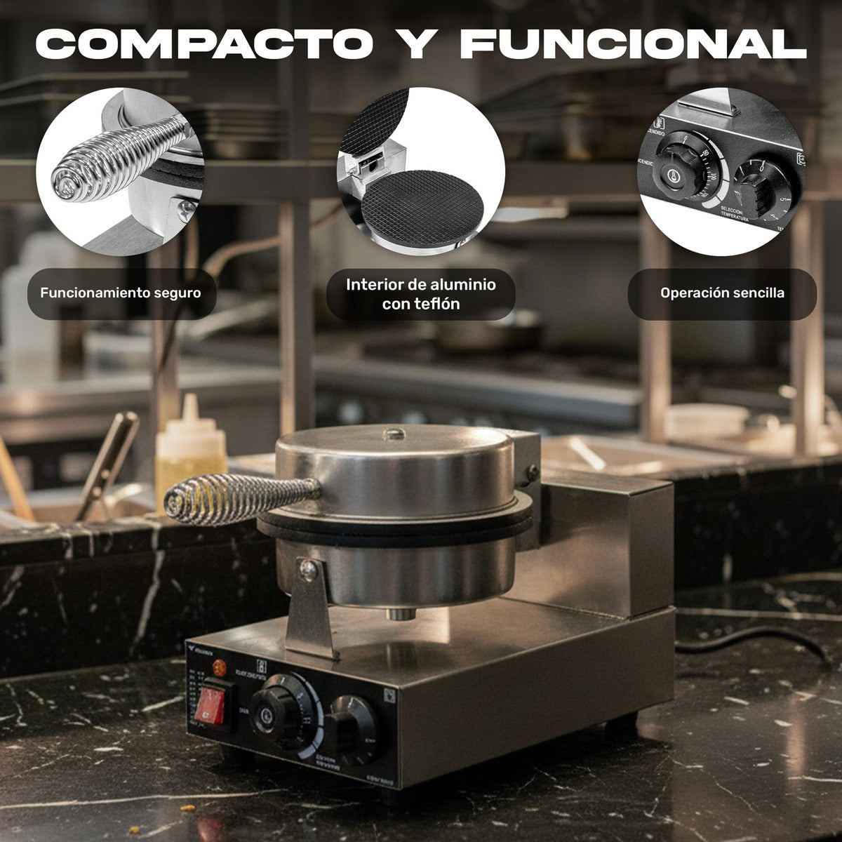 Wafflera Electrica Doble Industrial Antiadherente 2000w 250°