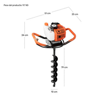 Motoperforadora Ahoyadora Motor Gasolina 49cc 2.4hp 6500rpm