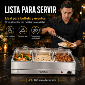 Bufetera Electrica 3 Insertos 1.3l Plancha 2 En 1 Acero Inox