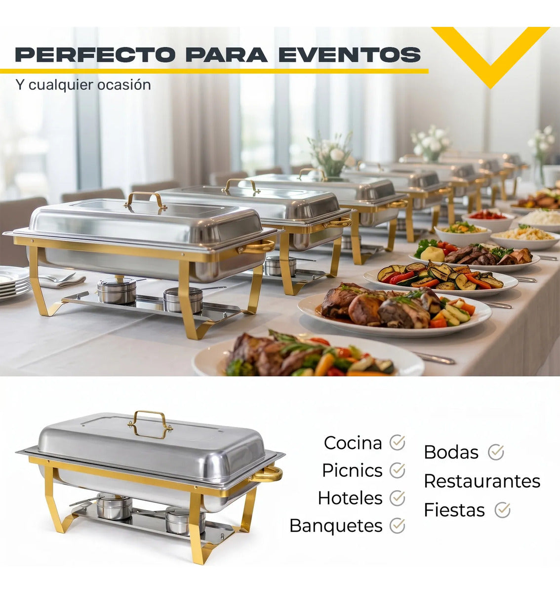 Bufetera 44l Chafing Dish 4pz Acero Inoxidable Vaporera Chef