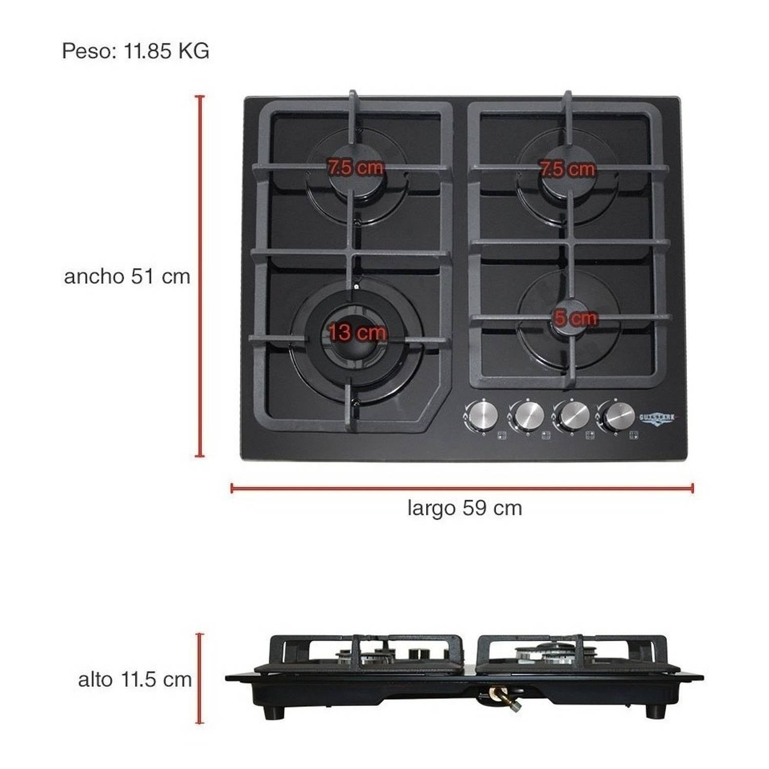 Parrilla Gas Cristal Templado 4 Quemadores Estufillas Hogar
