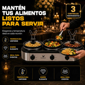 Bufetera Eléctrica 3 Insertos 1l Cerámica Tapa Vidrio