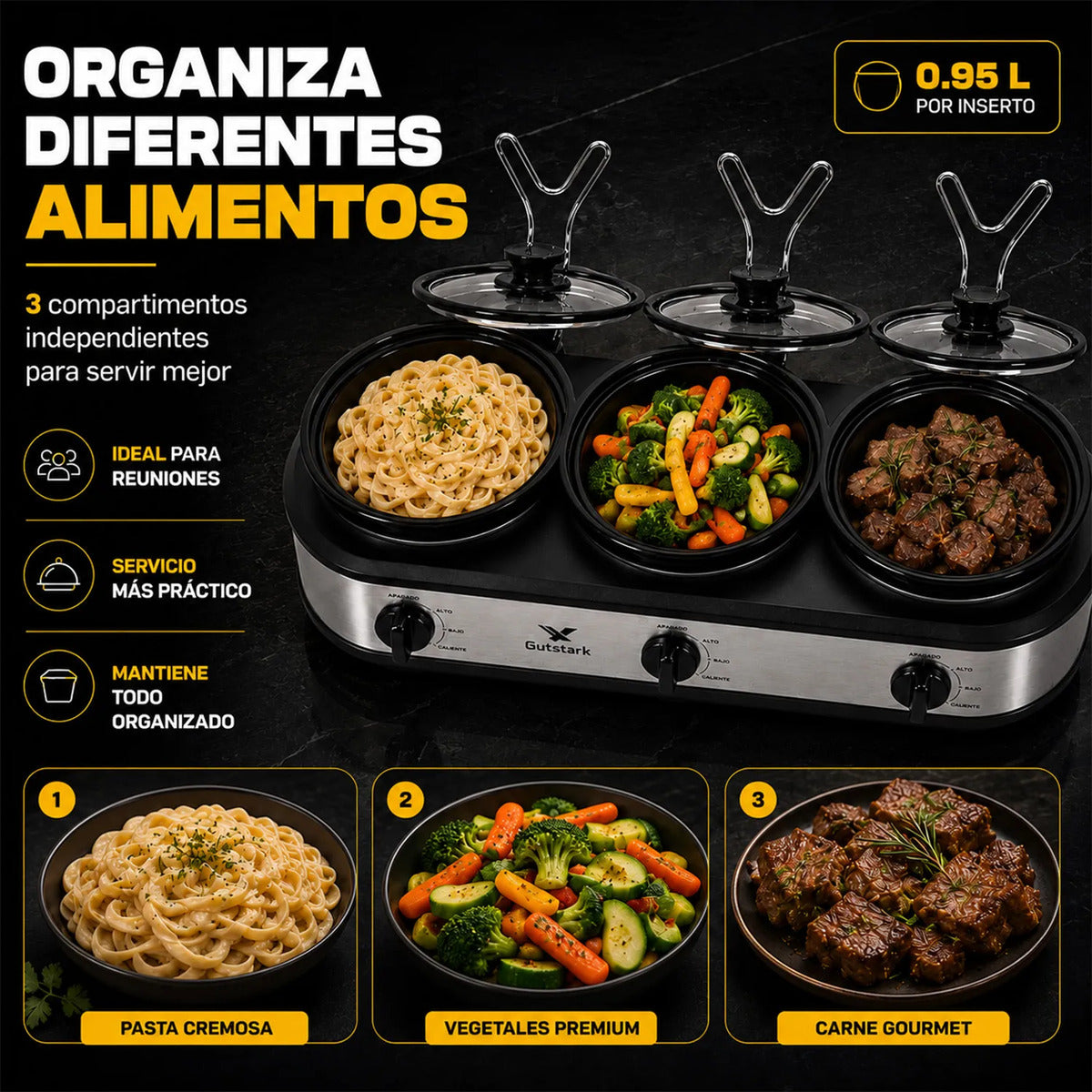 Bufetera Eléctrica 3 Insertos 1l Cerámica Tapa Vidrio