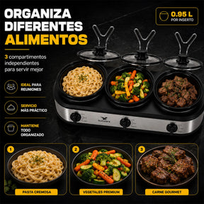 Bufetera Eléctrica 3 Insertos 1l Cerámica Tapa Vidrio