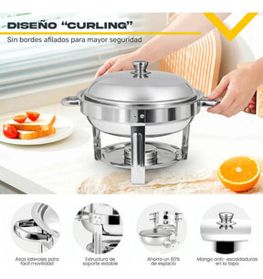 Bufetera Redonda 27l Chafing Dish 6pz Acero Inox Buffet
